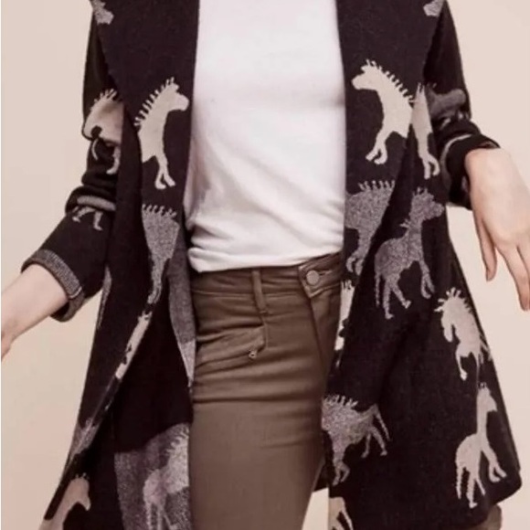 Anthropologie Field Flower Black Wool Hooded Cardigan Sweater, Size 2X. - Picture 16 of 16